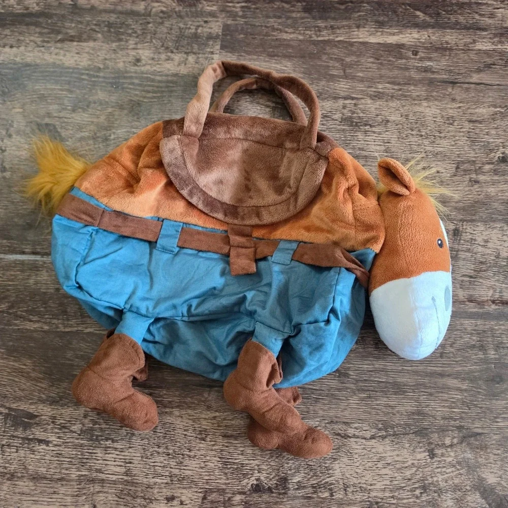 HARRY HOOFS Horse Plush Tote Bag Kids Brown Blue Western Cowboy Pony Handbag